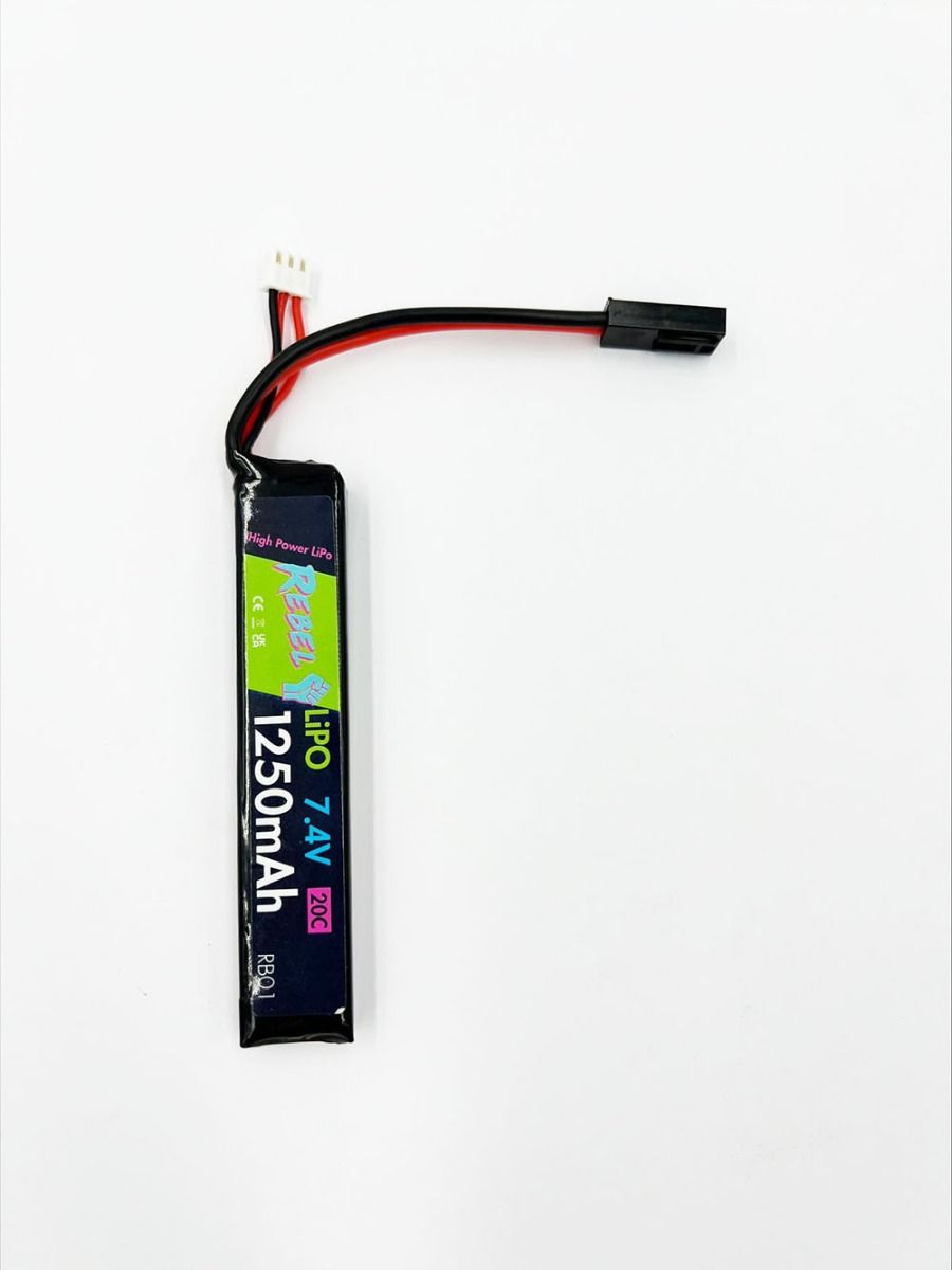Rebel Battery - 1250mAh Lipo 7.4V 20C Stick - Mini Tamiya