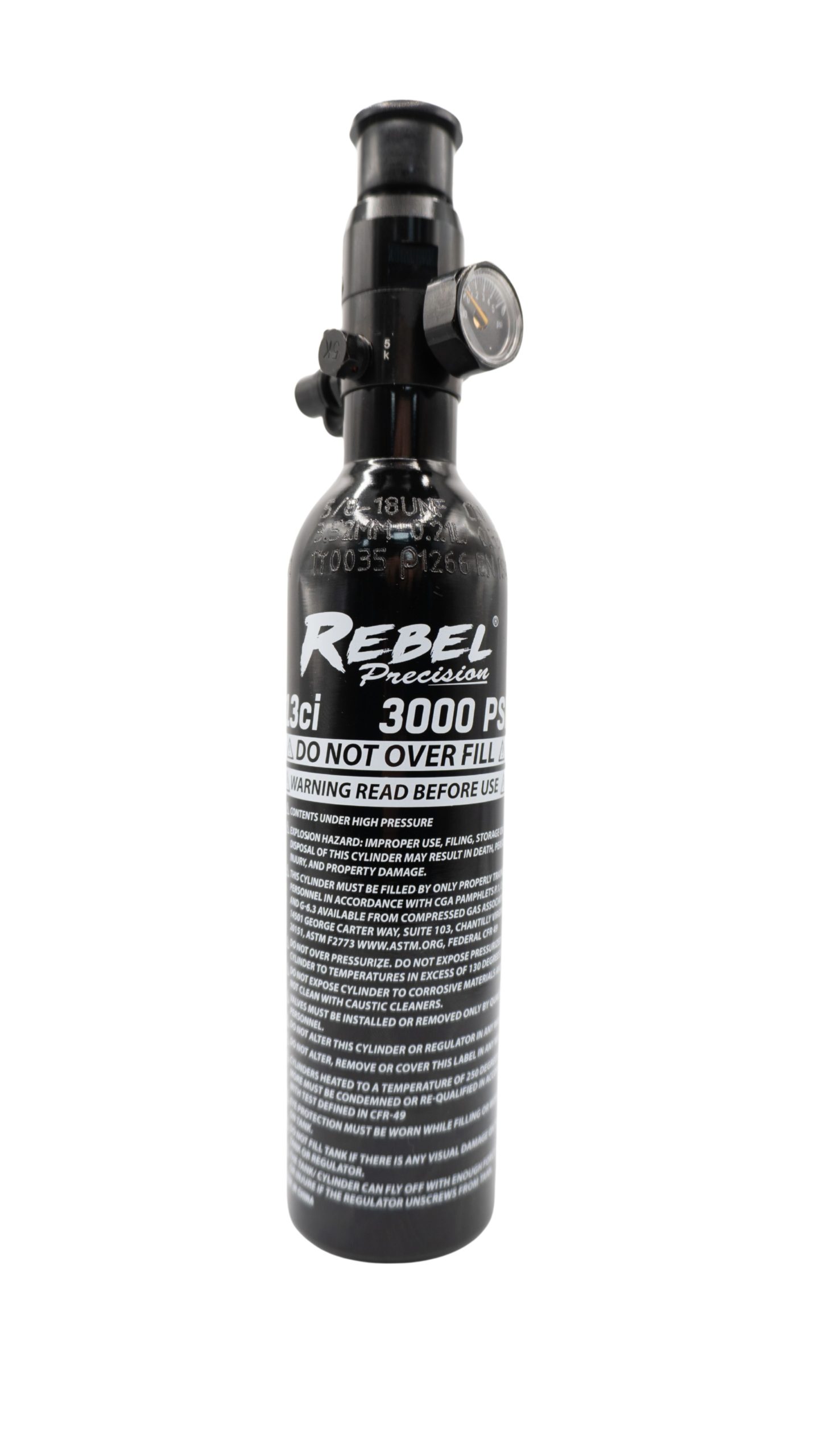 Rebel 13ci 3K Aluminum HPA Tank w/ Regulator - Black (Empty) - Image 2